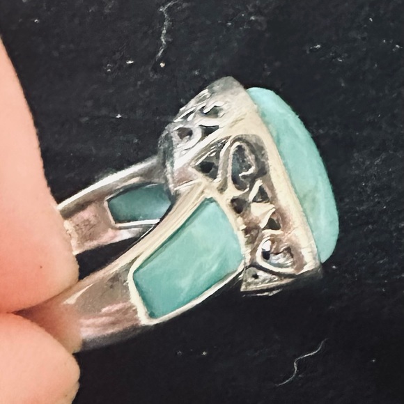 Rectangular Cushion Cabochon Turquoise Rhodium over Sterling Silver Ring NWT - Picture 5 of 11